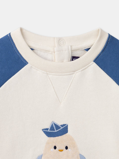 Blue & Off White Cotton Sweatshirt