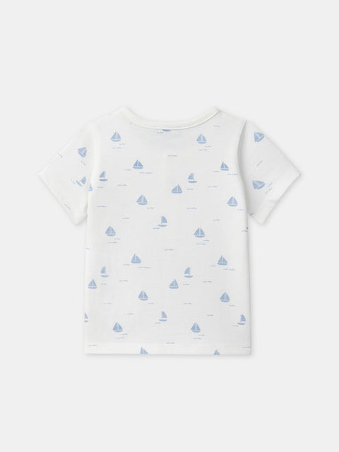 Cotton T-shirt With Boat Print