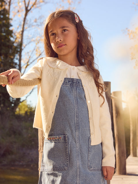 Cream Floral Embroidered Cardigan