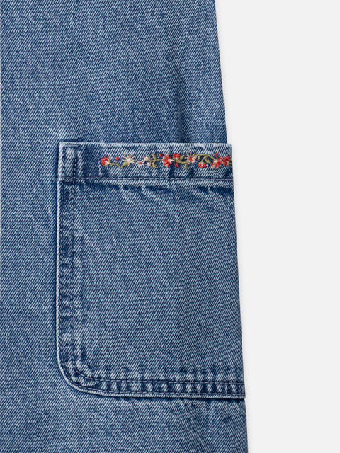 Embroidered Lined Denim Dungaree Dress