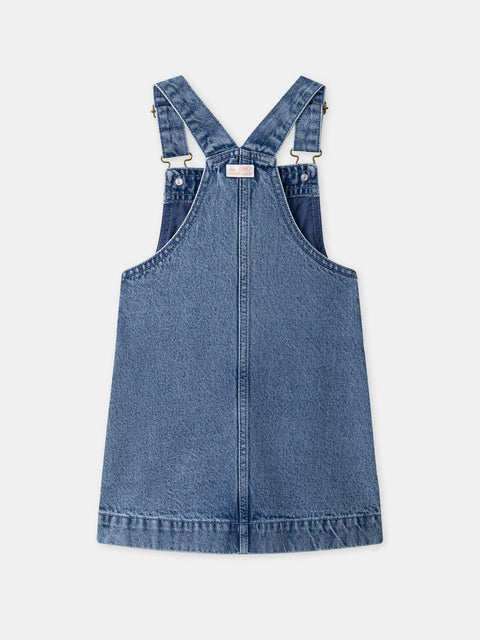 Embroidered Lined Denim Dungaree Dress