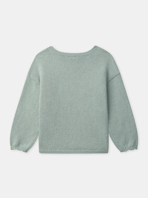 Green Jumper With Ruffle & Stitch Detail