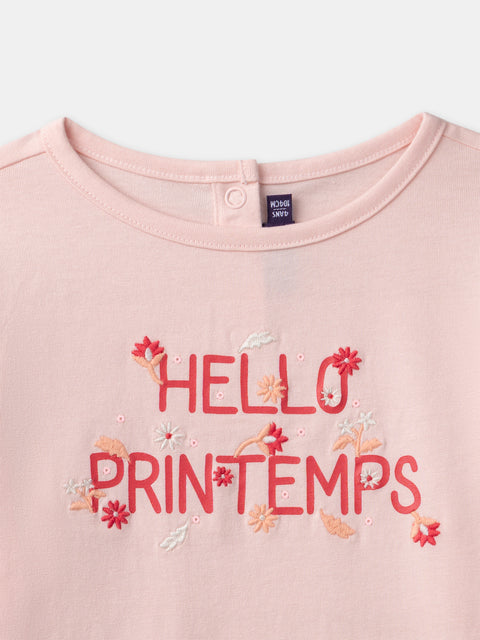 Pink Embroidered Cotton T-shirt