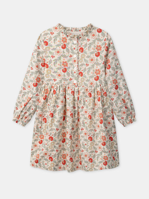 Lined Cream Floral Print Cotton Dress