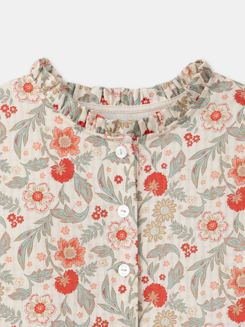 Lined Cream Floral Print Cotton Dress