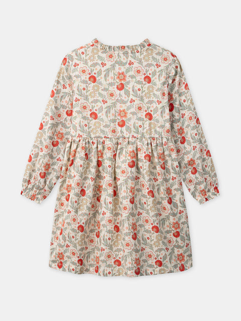 Lined Cream Floral Print Cotton Dress