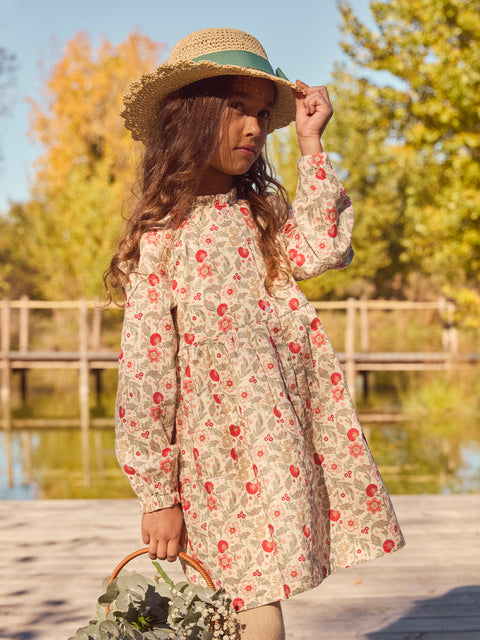 Lined Cream Floral Print Cotton Dress
