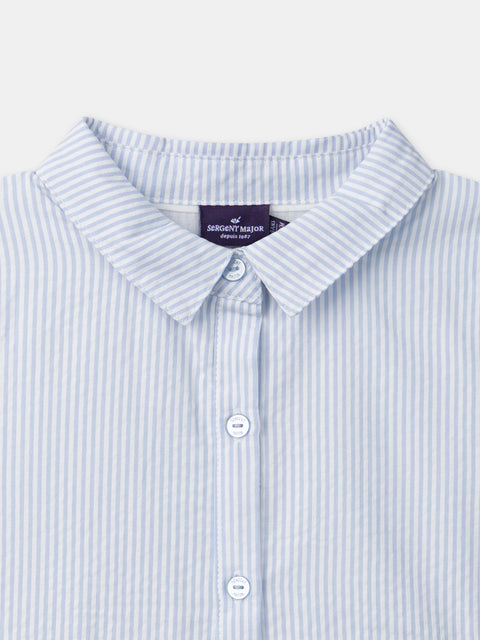 Belted Blue Stripe Cotton Seersucker Dress