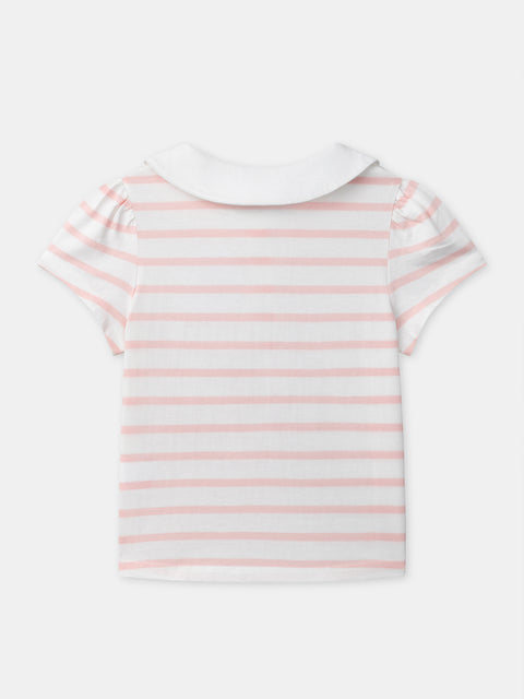 Pink Stripe Collared Cotton t-shirt