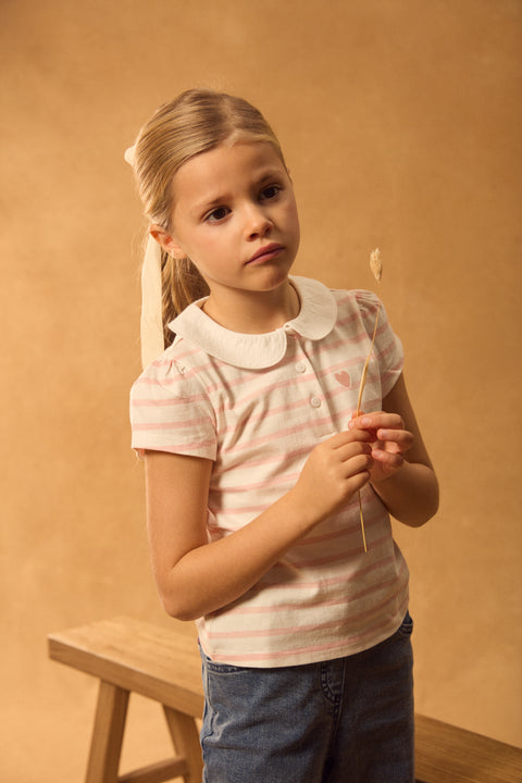 Pink Stripe Collared Cotton t-shirt