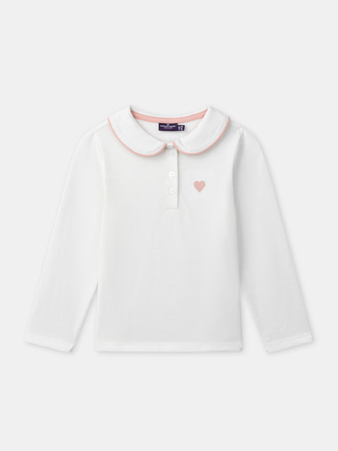 Off White Long Sleeve Collared Cotton T-shirt