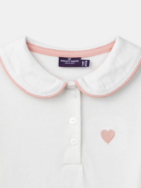 Off White Long Sleeve Collared Cotton T-shirt