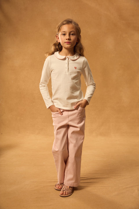 Off White Long Sleeve Collared Cotton T-shirt