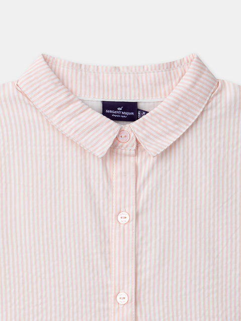 Belted Pink Stripe Cotton Seersucker Dress