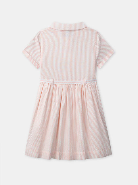 Belted Pink Stripe Cotton Seersucker Dress