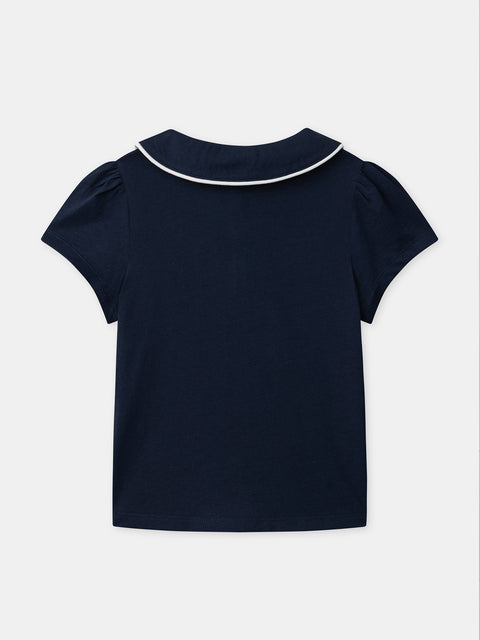 Navy Collared Cotton T-shirt