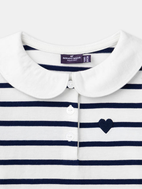 Long Sleeve Navy Stripe Collared Cotton T-shirt