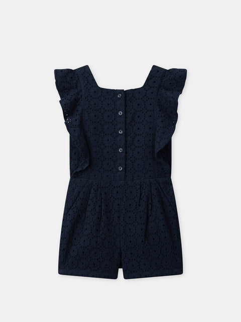 Lined Navy Broderie Anglaise Short Jumpsuit