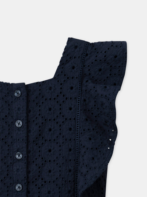 Lined Navy Broderie Anglaise Short Jumpsuit