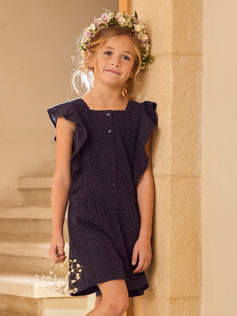 Lined Navy Broderie Anglaise Short Jumpsuit