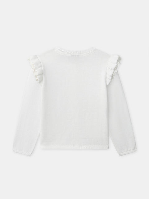 Cream Ruffle Cotton Cardigan