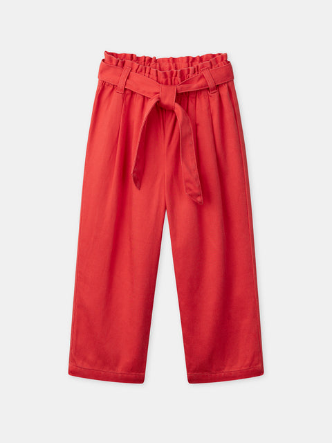 Red Wide Leg Cotton Mix Trousers