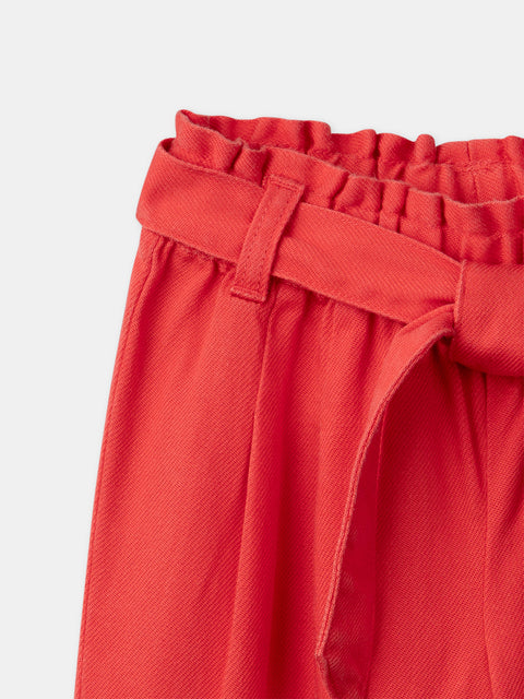 Red Wide Leg Cotton Mix Trousers
