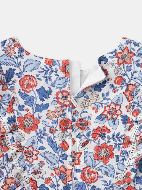 Lined Floral Print Cotton Dress