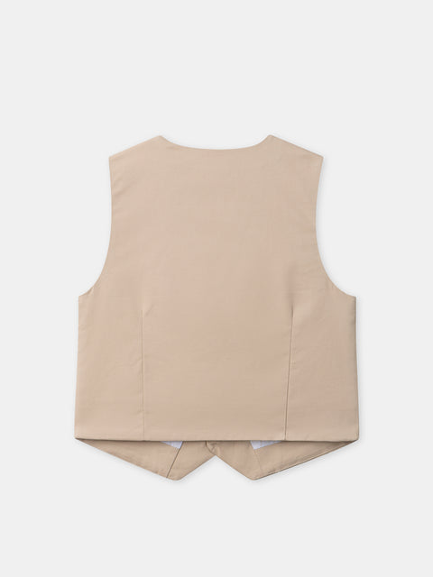 Lined Beige Cotton Waistcoat
