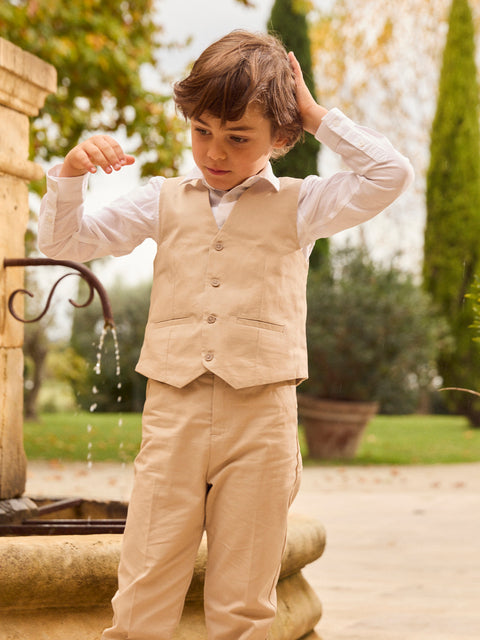 Lined Beige Cotton Waistcoat