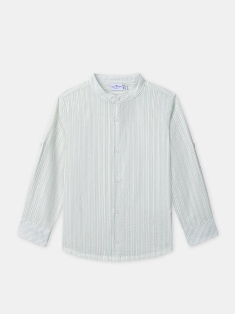 Green Stripe Cotton Seersucker Shirt