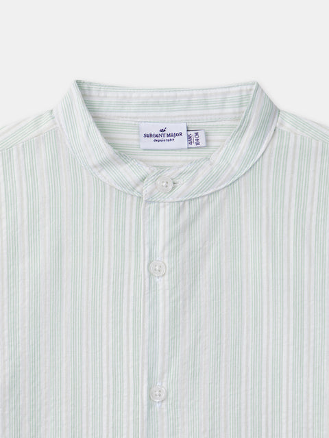 Green Stripe Cotton Seersucker Shirt