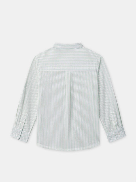 Green Stripe Cotton Seersucker Shirt