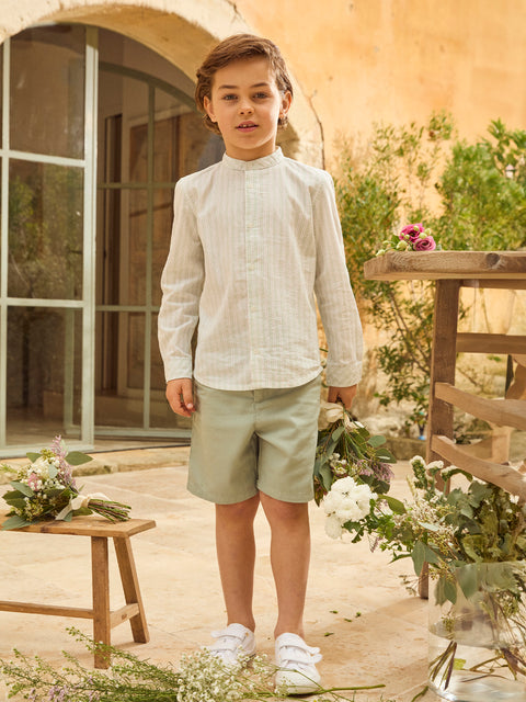 Green Stripe Cotton Seersucker Shirt