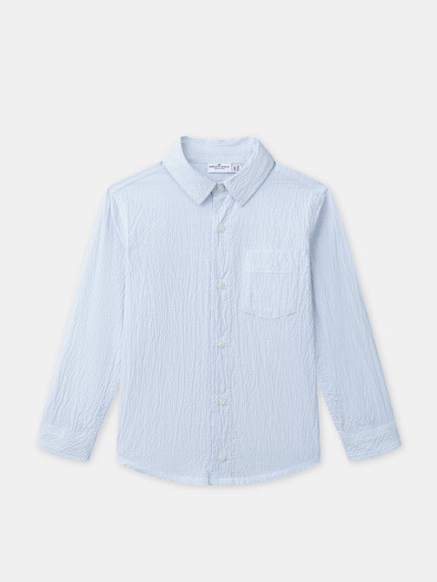 Blue Cotton Seersucker Shirt