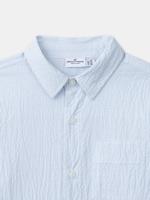 Blue Cotton Seersucker Shirt