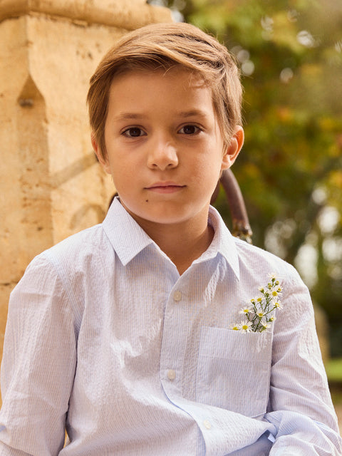 Blue Cotton Seersucker Shirt