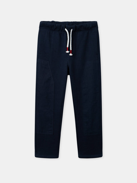 Navy Cotton Pique Drawstring Trousers