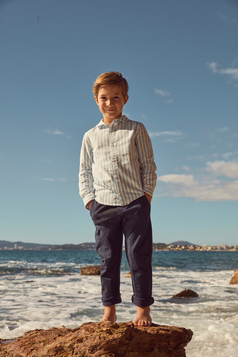 Navy Cotton Pique Drawstring Trousers