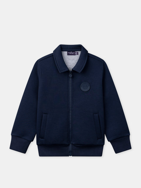 Lined Navy Cardigan With Collar