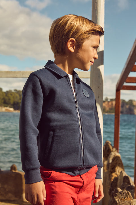 Lined Navy Cardigan With Collar