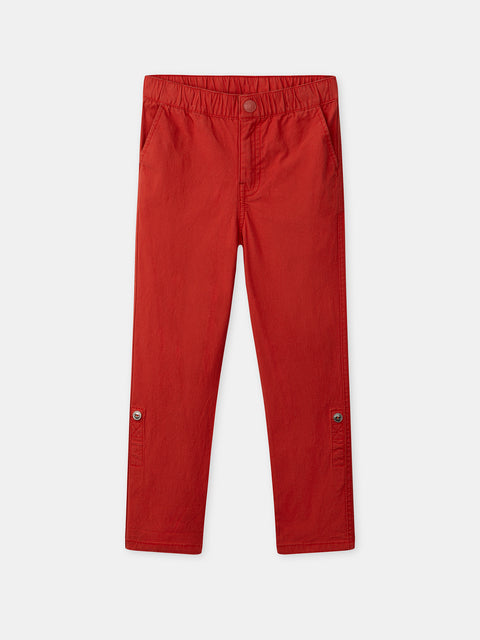 Red Roll Up Cotton Rich Trousers