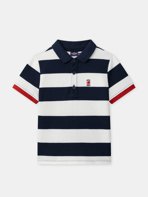 Navy & White Stripe Cotton Pique Polo Shirt
