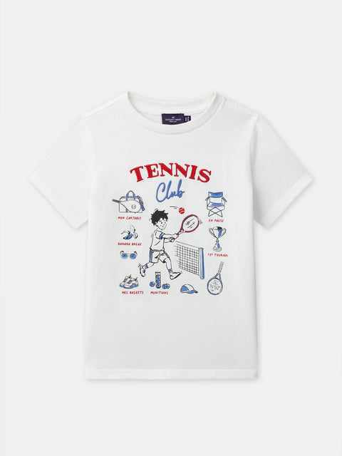 White Tennis Print Cotton t-shirt