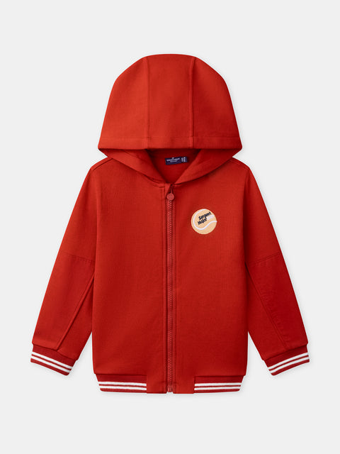 Red Cotton Pique Hoodie