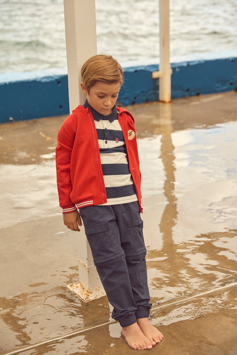 Red Cotton Pique Hoodie