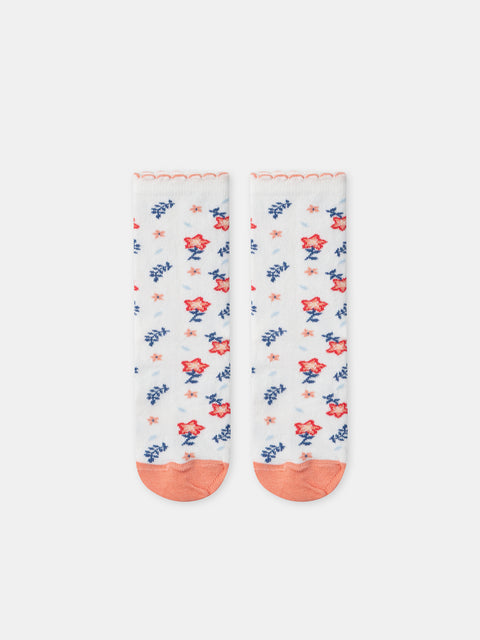 Cream Floral Pattern Cotton Rich Socks