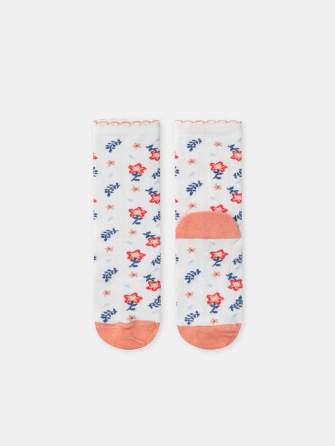 Cream Floral Pattern Cotton Rich Socks