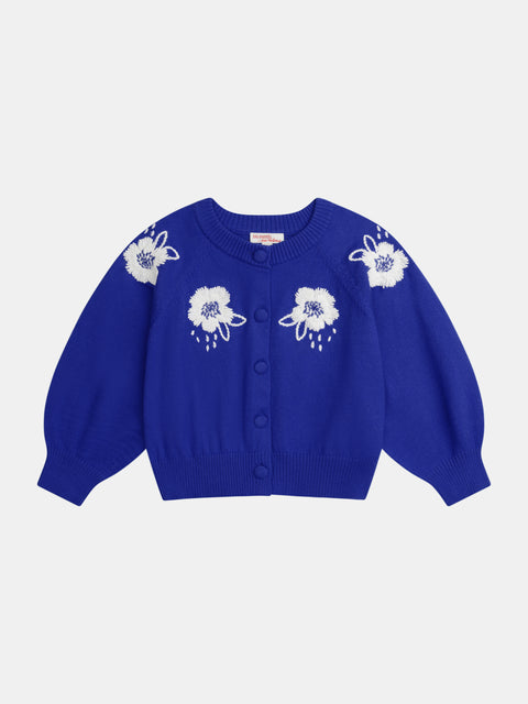 Blue Embroidered Cotton Rich Cardigan