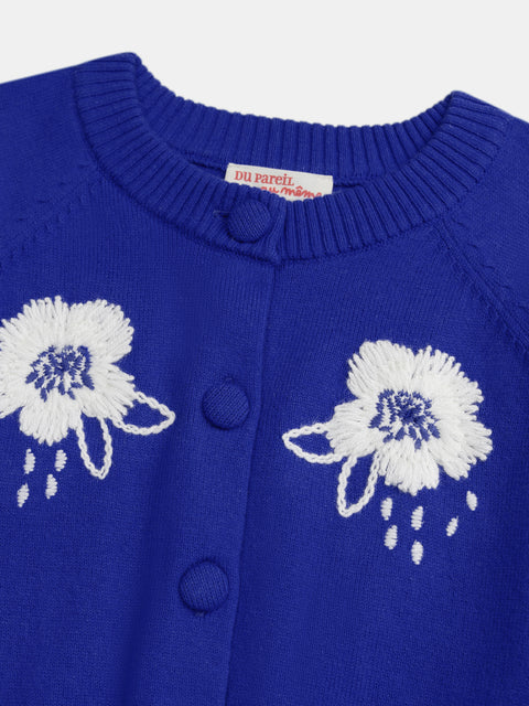 Blue Embroidered Cotton Rich Cardigan